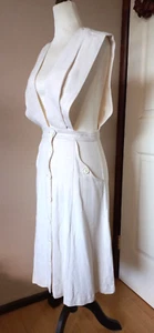 Rare Vintage 1930s 1940s Ivory Linen Pinafore Jumper Sportswear Dress - Picture 1 of 12