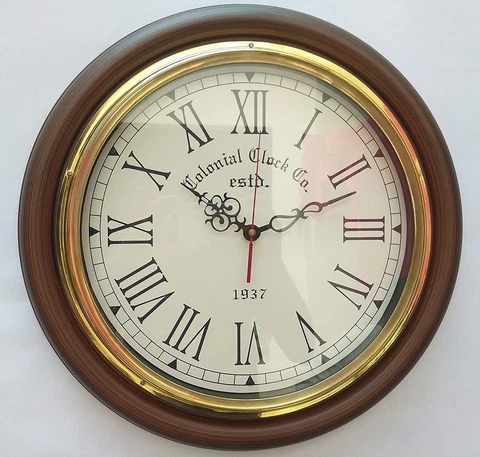 Wooden Wall Clock 16" Antique Look Style Broun Color Cover