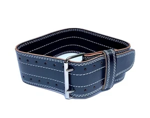 Black Powerlifting Weightlifting Belt 4" 10mm Wide Double Two Prong Size Medium  - Picture 1 of 6