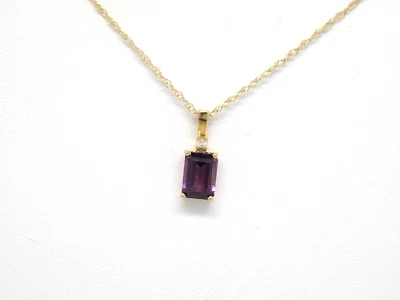 Autêntico Pingente de Ouro Amarelo 14k, Corte Esmeralda Ametista, Diamante NOVO - Imagem 1 de 4