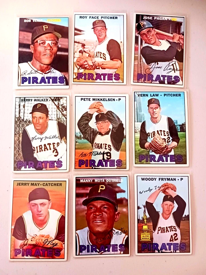 Lot of 1967 Topps Pittsburgh PIRATES  Vintage Baseball. MANNY MOTA,   ROY FACE - Image 1 of 4