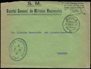 España - Guerra Civil - Falange - 1938 - Membrete + marca "Cuartel General de... - Imagen 1 de 1