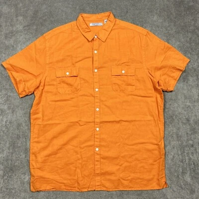 Mens Linen Blend Button Up Shirt XL Orange Short Sleeve Summer Casual Pockets - Image 1 of 4