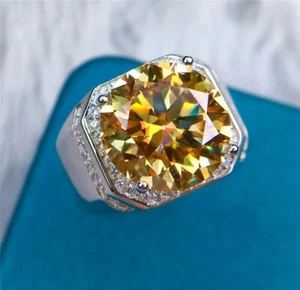 14 Ct Certified Treated Champagne Diamond Men's Ring with Accents In 925 Silver - Picture 1 of 6