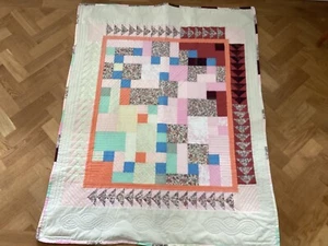 small hand quilted patchwork throw cot or knee blanket 103 cm x133 cm approx - Picture 1 of 4