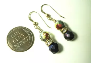 Artisan Crafted Iridescent Czech Fire Polish Bead Crystal Rondelle Drop Earrings - Picture 1 of 2