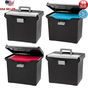 Portable Letter/Legal File Tote Box Organizer 4-Pack W/ Handle & Lid Storage Bin - Picture 1 of 7