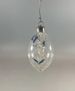 Unsilvered Glass Tinsel In DROP Christmas Ornament Bulb Blue NICE Oblong - Picture 1 of 4
