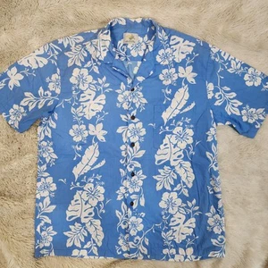 Ho Aloha Mens Size Large? Blue Hawaiian Aloha Floral Camp Shirt Made In Hawaii - Picture 1 of 5