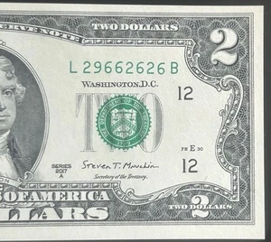 (QUASI BINARIO!) $2 UNC Trinary Fancy numero di serie L29662626B serie 2017A - Foto 1 di 3