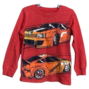 Boy’s Carter’s Boys Red Long Sleeve Silver Metallic Race Car T-shirt - Size 6 - Picture 1 of 4