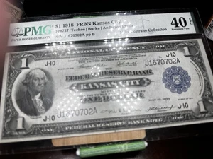 1918 $1 Kansas City FEDERAL RESERVE BANKNOTE GREEN EAGLE PMG 40 Fr 737 EPQ - Picture 1 of 10