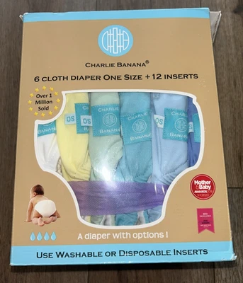 Charlie Banana Cloth Diapers Set of 6 One Size + 12 Inserts Unused (open box) - Image 1 of 4