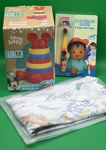 Baby Bundle: Mickey Mouse Stacker, 1.0 Tog Sleep Sack w/Feet & Fisher Price Book - Picture 1 of 15