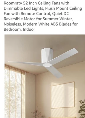 Roomratv 52' White Lighted Ceiling Fan With Remote - Image 1 of 4