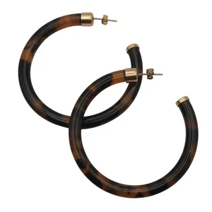 Argento Vivo Large Acrylic & Sterling Silver Gold Vermeil Hoops Faux Tortoise - Picture 1 of 7