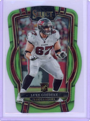 2022 Panini Select Luke Goedeke RC Club Level Neon Green Prizm Die Cut # /299 SP - Image 1 of 2