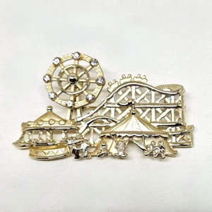 VTG AMUSEMENT PARK MOVING ARTICULATED FERRIS WHEEL BROOCH PIN ROLLER COASTER AJC - Picture 1 of 6