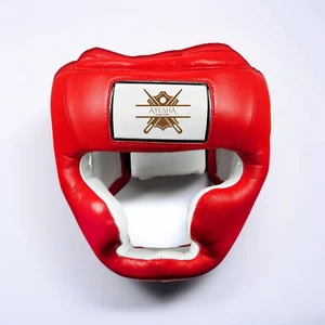 Red & White Leather Boxing Headgear | Adult Sparring Helmet | Training Gear - Picture 1 of 4