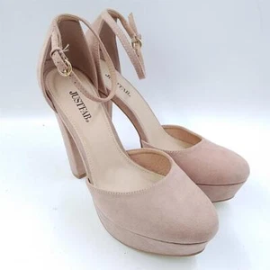 JustFab Jayla Womens Nude Casual Ankle Strap Platform Heel Pumps Shoes Size 9 - Picture 1 of 8