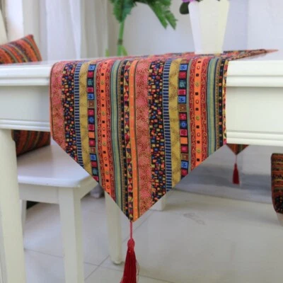 Ethnic Stripe Cotton Linen Table Runner Table Cover Dresser Kitchen Dining Home - Image 1 of 4