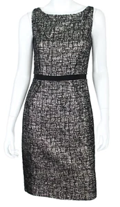 GIAMBATTISTA VALLI Black & Metallic Silver Melange Tweed Sheath Dress 42 - Picture 1 of 6