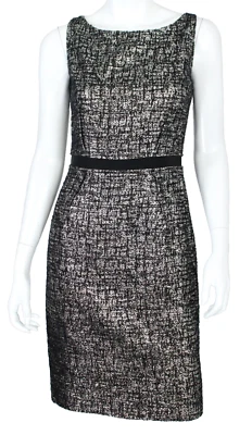 GIAMBATTISTA VALLI Black & Metallic Silver Melange Tweed Sheath Dress 42 - Image 1 of 4