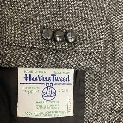 Vintage Harris Tweed Sport Coat Mens 44S Grey Black Nailhead Wool Blazer Jacket Foto 1 de 4
