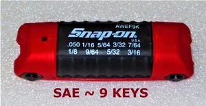 *NEW* SNAP-ON SAE HEX WRENCH SET, FOLDING, 9 KEYS, AWEF9K *RED INDEX* .05-3/16" - Picture 1 of 5