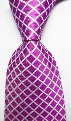 New Classic Checks Purple Red White JACQUARD WOVEN 100% Silk Men's Tie Necktie - Image 1 of 2