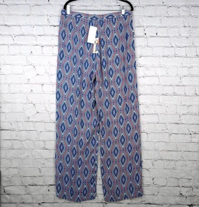 Karen Kane Pants Womens XL White Blue Relaxed Pull On Viscose Summer Resort Wear - Picture 1 of 17