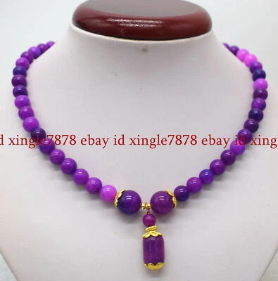 Bonito collar colgante de cuentas de gemas redondas de sugilita púrpura natural de 8 mm-12 mm de 20" Foto 1 de 4