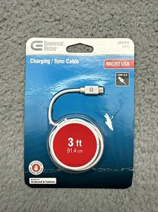 NIP Commercial Electric 3ft Charging / Sync Cable 229 017 Micro USB to USB 2.0 - Picture 1 of 2