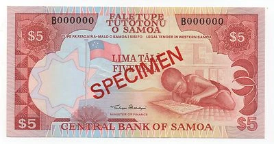 WESTERN SAMOA 5 TALA 1985 PICK 26 SPECIMEN UNC - Image 1 of 2