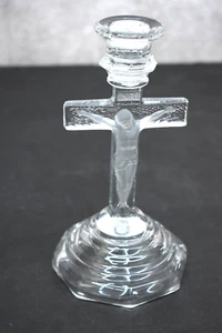 Glass Crucifix, Collectible Candlestick, 7 1/4" ht. (CA99) chalice co - Bild 1 von 10