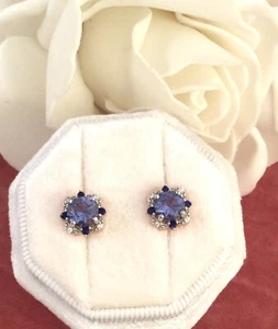 Vintage Jewellery Gold Earrings Blue White Sapphires Antique Jewelry Ear Rings - Picture 1 of 6