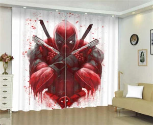 Grey Gun Masked Warrior Deadpool Printing 3D Blockout Curtains Fabric Window - Imagen 1 de 4