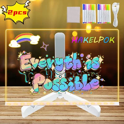 LED Message Board with 7 Colors Pen Led Note Acrylic Dry Erase Board Stand Light - Image 1 of 4