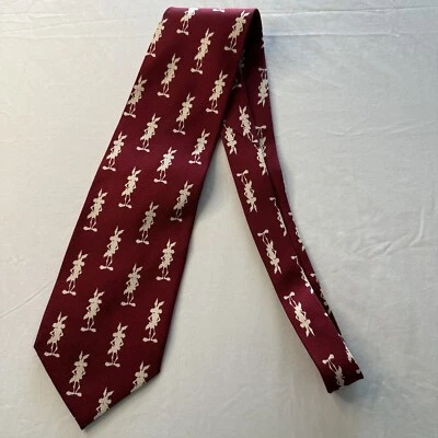 Men’s Neck Tie 57” Red Warner Brothers Wile Coyote 100% Silk Vintage - Image 1 of 4