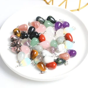 Natural Crystal Quartz Stone Water Drop Pendant Necklace Charms Jewelry Gift - Picture 1 of 35
