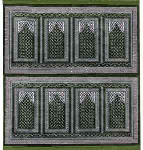 Modefa Turkish Wide 8 Person Masjid Velvet Islamic Prayer Rug Dotted Green & Red - Picture 1 of 3