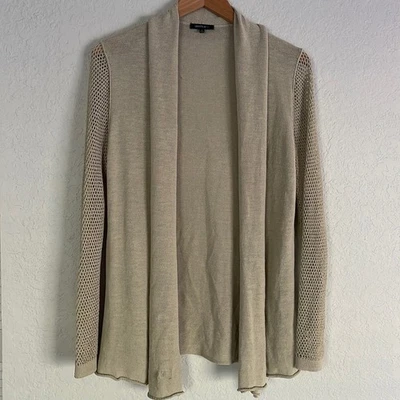 Suéter Lafayette 148 Lino Bronceado Largo Abierto Lagenlook Verano Transparente Playa Boho Foto 1 de 4