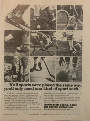 1973 Burlington Socks Adler PRINT AD Meias Esportivas VTG 1970s 37 Diferentes Atléticas - Imagem 1 de 4