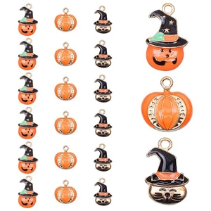 18pcs Halloween Charm Pendants Pumpkin Witch Cat Alloy DIY Jewellery Making - Picture 1 of 5