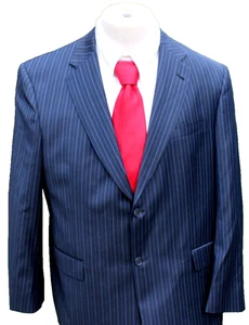 Traje Hart Shaffner Marx Hombres Trompetista Dorado Azul Marino Lana Rayas Talla 44R Pantalón 40x31 - Imagen 1 de 14