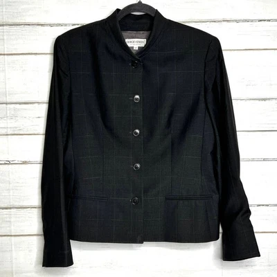 Chaqueta de noche Georgio Armani a cuadros sin cuello botón delantero talla 12 Foto 1 de 4