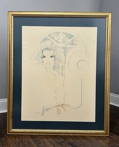 MCM Framed  William TARA Signed 1975 Art Lithograph Of Fashion Lady Blond Woman - Picture 1 of 23