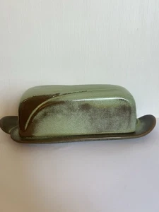 Minty! Frankoma Pottery Plainsman Green 4K Stick Butter Dish Covered Lid Prairie - Picture 1 of 7