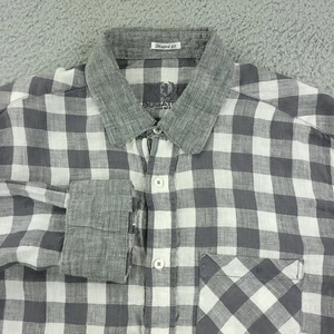 Bugatchi Uomo Shirt Mens Medium Gray White Check Linen Shaped Fit Long Sleeve - Picture 1 of 20