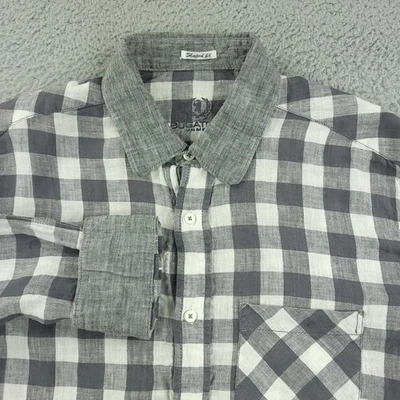 Bugatchi Uomo Shirt Mens Medium Gray White Check Linen Shaped Fit Long Sleeve - Image 1 of 4